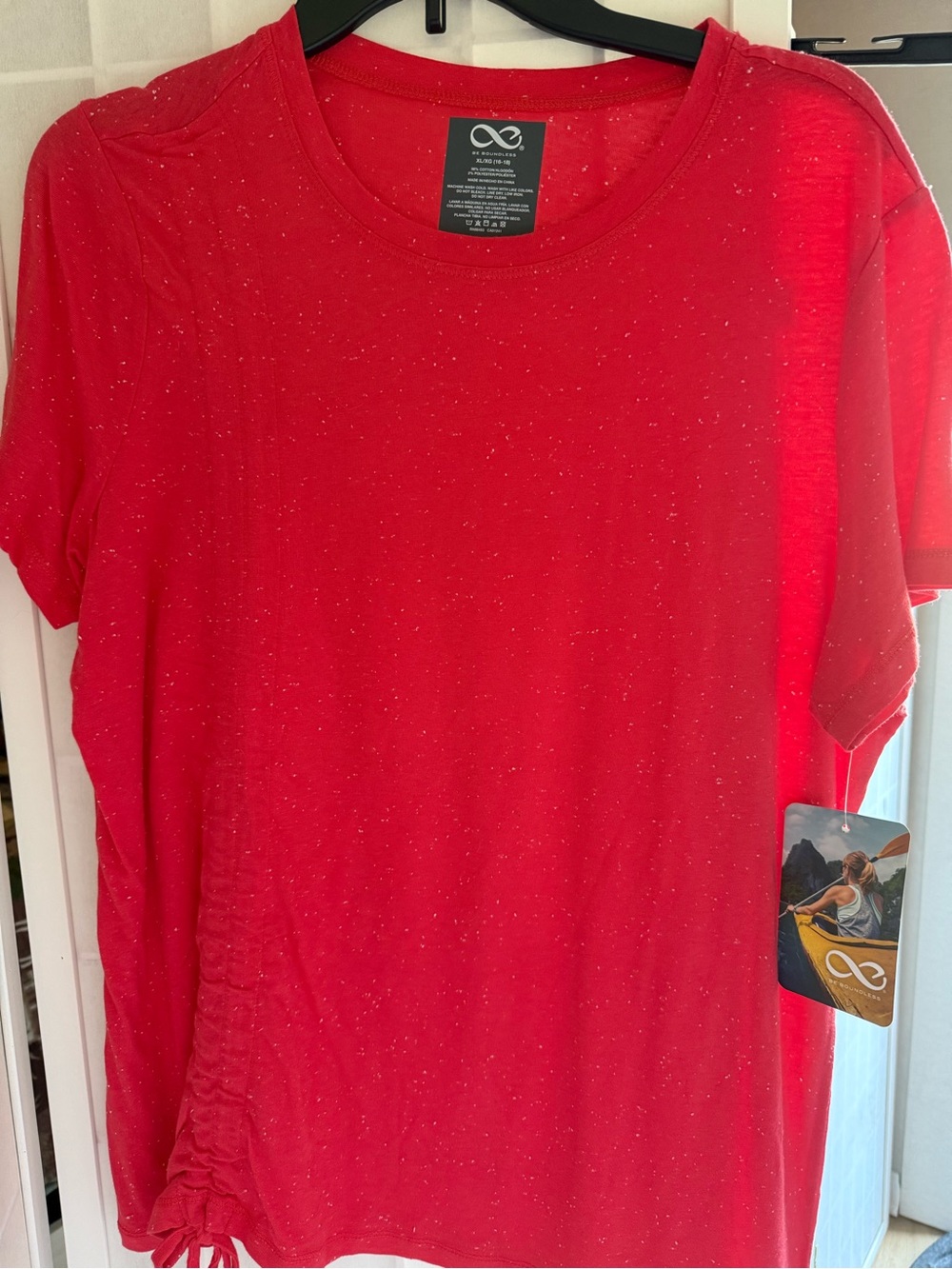 NFINITY Red Short Sleeve Crewneck with Side Ruched Tie